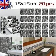 20pcs Kitchen Tile Stickers Bathroom Mosaic Sticker Self-Adhesive Wall Home Decoration  15cm X 15cm - Black - View 1