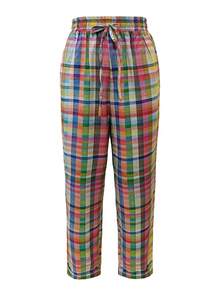 Jisfaneya Plus Size Non-Fitted Printed Elastic Waist Drawstring Plaid Pattern Straight-Leg Woven Fabric Multi-Color Pants Vacation Casual Travel Spring/Summer Straight-Leg Pants - Multicolor - View 2