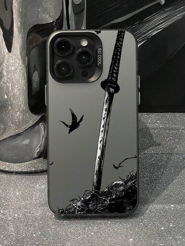 1pc Samurai Sword Print Scary Japanese Style Protective Phone Case, Compatible With Apple IPhone11/12/13/14/15/16/16PRO/16PROMAX, GalaxyA05/A15/A25/A35/A53/A54/A55/S23/S24, Anti-Fall Waterproof Shockproof Scratch Resistant