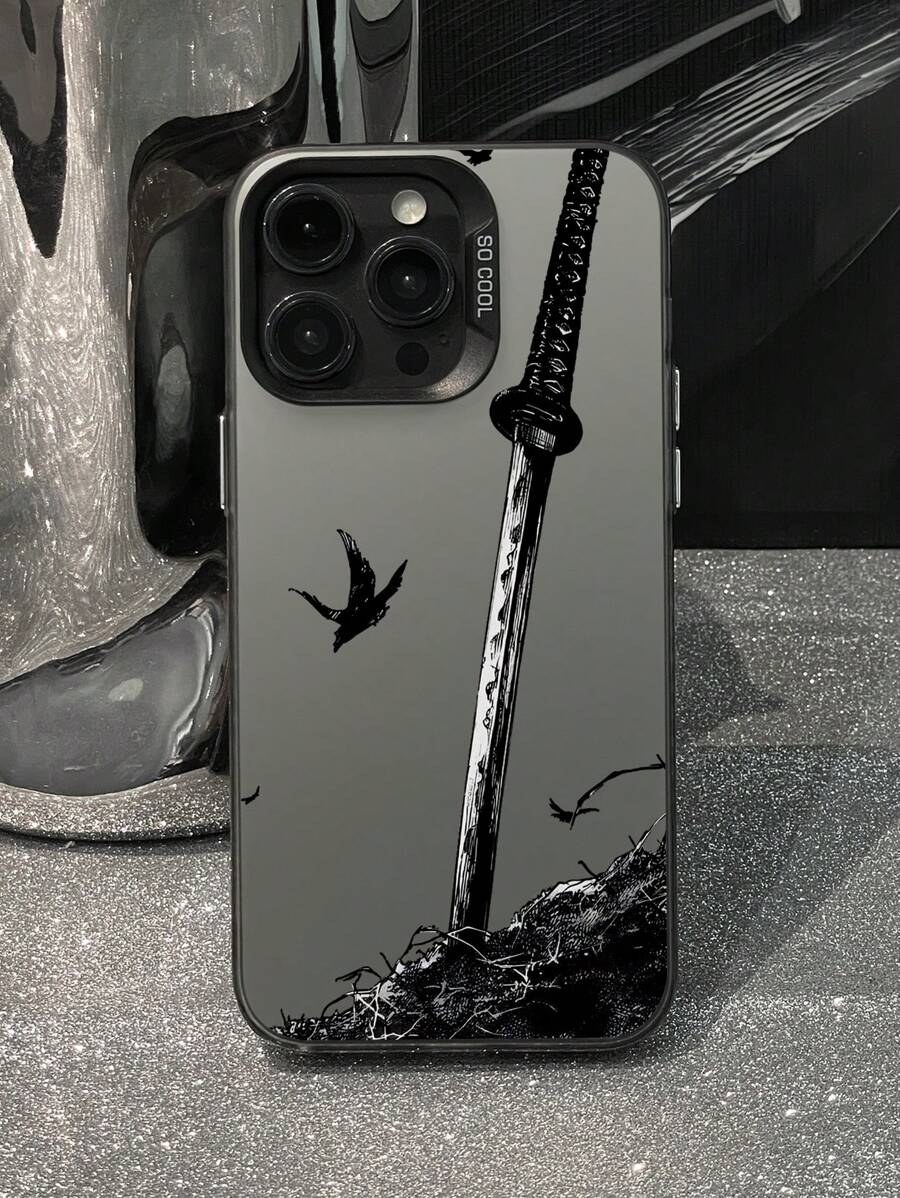 1pc Samurai Sword Print Scary Japanese Style Protective Phone Case, Compatible With Apple IPhone11/12/13/14/15/16/16PRO/16PROMAX, GalaxyA05/A15/A25/A35/A53/A54/A55/S23/S24, Anti-Fall Waterproof Shockproof Scratch Resistant,International Version, Not The Domestic Version - Multicolor - View 1