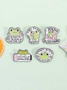 5pcs Green Frog Enamel Needle Cartoon Cute Animal Badge Accessories, Bags, Clothes, Jewelry Accessories, Daily Gifts For Friends - Green - View 5