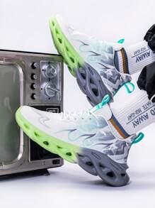 Men's Casual Sports Shoes, Streamlined Gradient Color Outsole With Lightweight Shock Absorption, Breathable White Mesh Sports Shoes, Available In Pink, Green And Blue Colorways, Suitable For Outdoor Activities