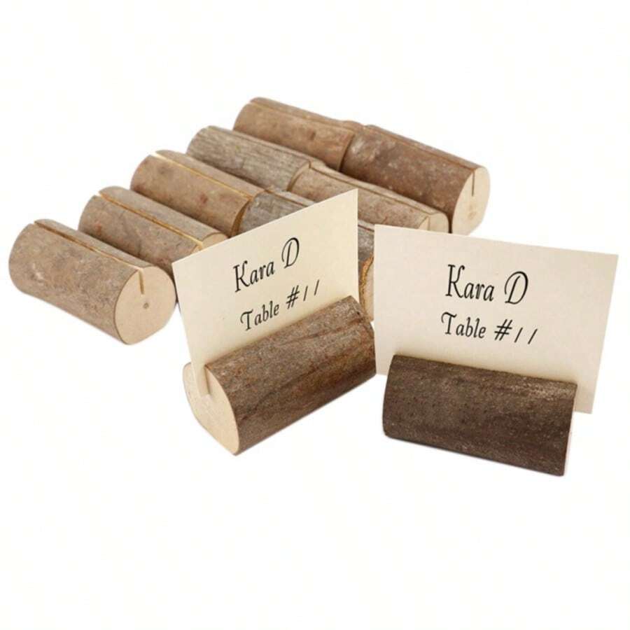 1 件质朴木质座位卡架，带旋涡纹木皮便签夹，2.2 英寸散装牛皮纸座位卡，适用于婚礼派对、桌号、姓名标签 - 彩色 - 查看 1