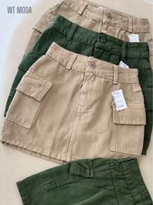 WT Women's Cargo Skirt SimpleCasualJeansPocketZipperCargoElegant Cargo Skirt All - Màu be - Xem 1