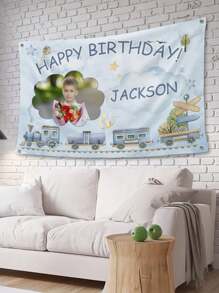 1pc Customized Multi-Sized Photos & Name Birthday Background Banner, Personalized Happy Birthday Photo Backdrop, Decor For Baby Shower Birthday Party, Boy&Girl Birthday Party