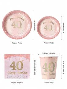 粉色背景金色水钻“40 岁生日快乐”一次性盘子、餐巾、杯子 - 适合 25 位客人的生日派对用品，一次性纸盘餐具套装适合生日、婚礼、派对、家庭野餐