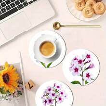 4pcs Colorful Floral Round Coasters, Colorful Printed Heat Insulation Mats, Vivid Butterfly Pattern Decor Coasters, Non-Slip Table Mats, Kitchen Supplies, Car Coasters, An Ideal Gift For Flower Lovers