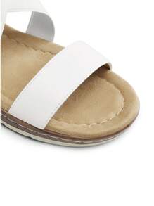 Women Low Wedge Heels Sandals Cross Strappy Slip On Flat Sandals Summer Comfortable Dressy Casual Vacation Walking Shoes White - 白色 - 查看 3