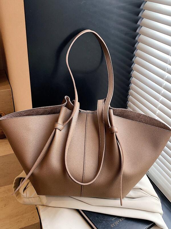 low tea 2pcs Low Tea Solid Color PU Leather Shoulder Bag Women Casual Large Capacity One Shoulder Tote Bag With Dual Handle Design And Snap Closure, Suitable For Travel, Shopping, Date, Gift For Women, Teenagers, College Students, And Office Workers, Suitable For Office, School, Work, Business, Commute, Outdoor, Travel, Picnic