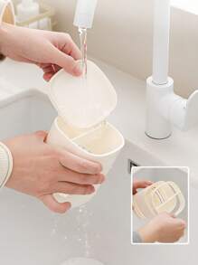 1pc Minimalist Compartment Wall Mounted Cutlery Organizer Box, Removable & Washable For Multi-Scene Use, Draining Storage Box