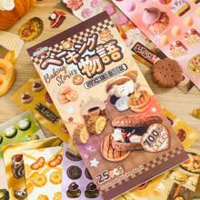 25 arkuszy Vintage-Style Materiał Cięcie Naklejki Książka, Deser Temat Rzemiosło Scrapbooking Dekoracyjne Naklejki, Artykuły Szkolne, Powrót Do Szkoły
