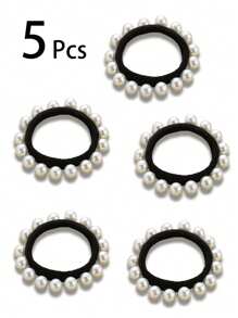 3Pcs/5Pcs/6Pcs Faux Pearl Decor Hair Tie, Hair Bobbles, Hair Band, Hair Accessories Scrunchies, Multifunctional Hair Styling Tools, Elegant Elastic Rubber Band, Elastic Hair Bands For Women, Suitable For Bun & Ponytail, Won't Damage Hair, Reusable, For Daily Wear, Casual, Party, Work, School, Dating, Travel, Gifts For Mom, Friends, Couples, Classmates