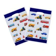 20/50 Sacola de presente para carro, caminhão, trem, caminhão, padrão de transporte, azul e branco, sacola plástica com alça, aniversário, casamento, festa, festival, dia das mães, dia da independência, ação de graças, embalagem para presente