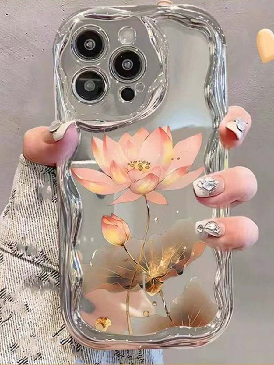 电镀高端奶油波浪边电镀银植物莲花涂装防震手机壳保护套兼容 16/16 Pro/16 Plus/16 Pro Max/15 Pro Max/11 Pro/12 Pro Max/14 XR/7/8，涂装兼容 15 Pro Max、Apple 13 手机壳、14 Apple 11 软壳、P12 防震 XS 奶油波浪边新款涂装 TPU 防震软手机壳防水防摔防刮