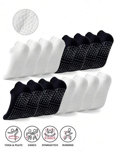 2/4 Pairs Women Black & White Short Yoga/Pilates/Dance Grip Socks, Breathable Ankle Non-Slip Floor Socks, Soft & Comfortable