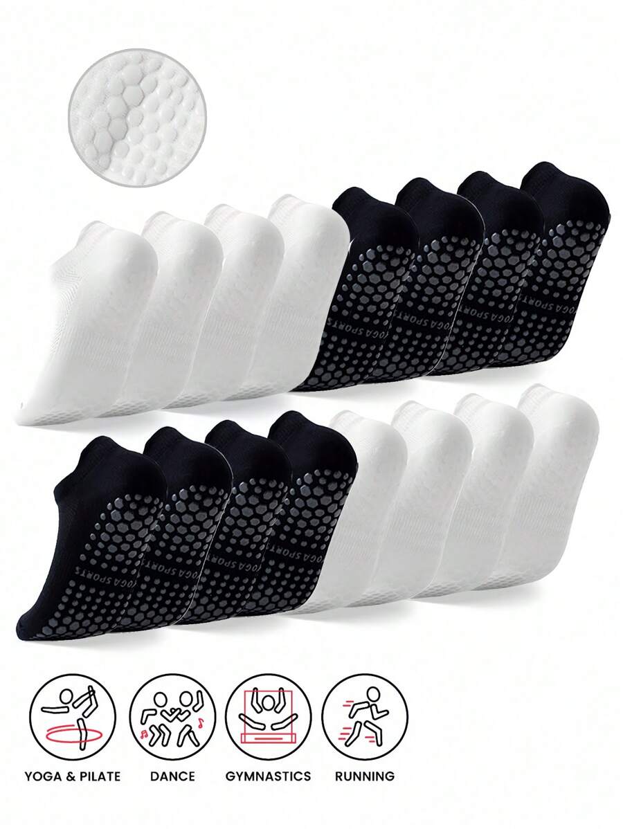 2/4 pary czarnych i białych krótkich skarpetek do jogi/pilatesu/tańca, oddychające, antypoślizgowe, miękkie i wygodne