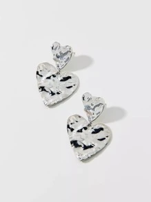 1 Pair Women Heart Pattern Metallic Textured Effect Drop Earrings, Fashionable And Versatile Gift For Daily Wear