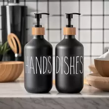 WCIC 1/2 件 500 毫升可再填充瓶洗洁精分配器套装适用于厨房水槽洗手皂碟洗涤剂储存瓶黑/白洗手皂和洗洁精分配器带泵装饰组织家居浴室装饰秋季装饰返校