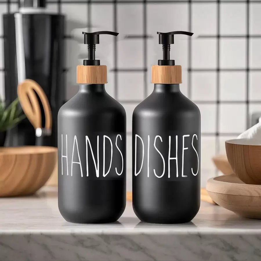 WCIC 1/2 件 500 毫升可再填充瓶洗洁精分配器套装适用于厨房水槽洗手皂碟洗涤剂储存瓶黑/白洗手皂和洗洁精分配器带泵装饰组织家居浴室装饰秋季装饰返校