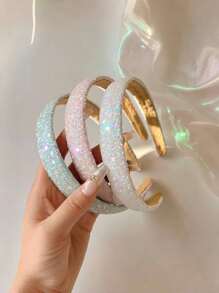 1/3pcs Glitter Headband, Sparkly Wide Hairband For Girl, Makeup Washing Fastening Hair Clip, Shiny Hair Accessories, Suitable For Daily, Casual, School Use - Multicolor - View 6
