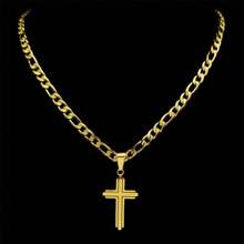 Stainless Steel Cross Necklaces For Men Gold Silver Color Hip Hop Man Necklace Jewelry
