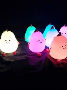 Luz lámpara de silicona con diseño de fruta de pera de dibujos animados, con 7 colores de luz diferentes para cambiar libremente, se puede usar como decoración de dormitorio, regalo lindo, regalo de fiesta, etc.