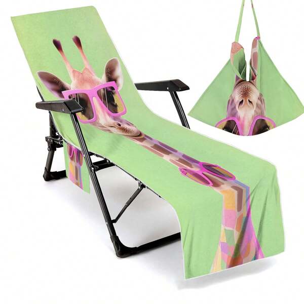 1 pièce Housse de chaise de plage pliable, peut être pliée en un sac à main, avec des poches latérales pour ranger les lunettes et les téléphones. Housse de chaise de plage, serviette, chaise longue de piscine, fabriquée en fibres super, facile à transporter. Indispensables pour l'été, les vacances, la décoration de salle de bain, les voyages et les accessoires de plage