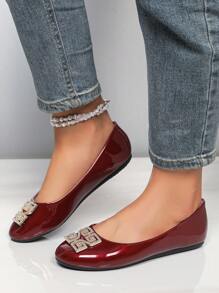 Women's Fashion Rhinestone Decor Flat Shoes - Burgundy - View 5