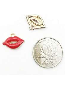 10 Pieces Alloy Red Lip Enamel Charms Pendants DIY Necklace Jewelry Accessories - Red - View 2