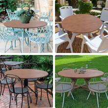 SUNFANS 1pc Round Wood Grain Table Cover Vinyl Fitted Tablecloth With Elastic Edge, Waterproof And Oil-Proof Plastic Tablecloth, Flannel Backed Suitable For Dinner, Outdoor, Picnic - Multicolor - View 9