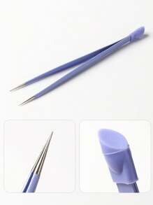 FULL BEAUTY 1pc Purple Dual-Ended Multifunctional Precision Nail Art Tweezers With Silicone Press Head, Suitable For DIY Nail Stickers, Rhinestones, Nail Art Decoration, Can Pick Up Makeup Eyelashes, Nail Supplies, Nail Tools, Nail Art Tools, Back To School, Nail Art, Nail Tools, Nail Tip Tools - Purple - View 2