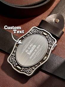 1pc Custom Text Western Belt Buckle, Personalized Men's Text Belt Buckle Monogram Belt Buckle, Custom Text Initial Replacement Cowboy Rodeo Floral Belt Buckle, Personalized Versatile Simple And Fashionable Belt Buckle With Text, Custom Engraved Belt Buckle, Valentine's Day, Birthday's Gift, Anniversaries, Couples Gift, Gift For Her/ Him, Gift For Mom/ Dad, Gift For Best Friend ﻿ - Style-1 - View 3