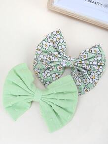 2 件装 粉色-绿色碎花蝴蝶结发夹 儿童发饰 - 彩色 - 查看 2