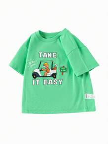 Balabala Camiseta con estampado de dibujos animados de algodón para niños, camiseta de verano informal y elegante