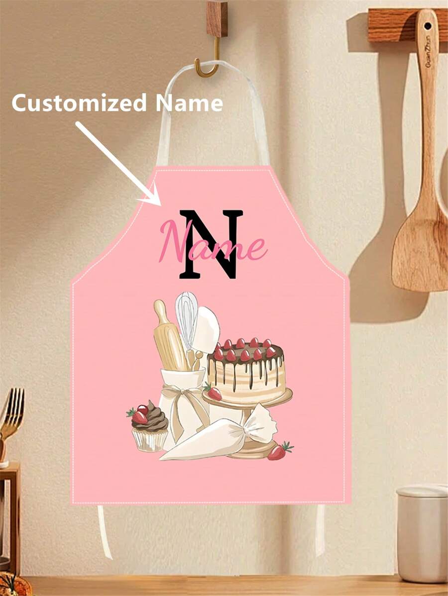 1pc Personalized Name Customized Baking Apron, Cupcake Baking Hobby Apron, Mother's Day Or Mother/Grandmother's Birthday Gift,Durable,Breathable,Lightweight,Washable,Funny,Cute,Love,Soft,Comfortable,Elegant,Simple,Custom,Personalized,Unique