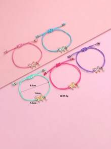 Set 5pcs Gelang Anak Perempuan Motif Kupu-kupu Ombre dari Paduan Seng, Liontin Mutiara Imitasi, Tali Lilin Berwarna-warni, Perhiasan Cantik Cocok untuk Pemakaian Sehari-hari - MultiWarna - View 2