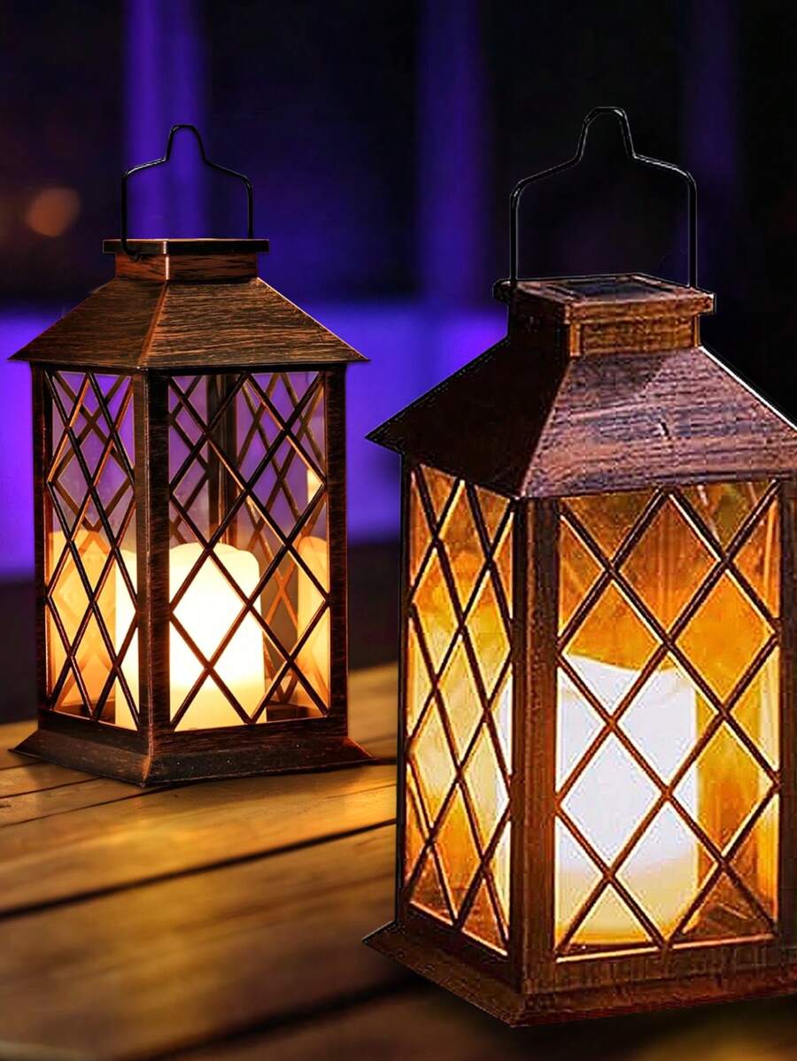 1 Đèn lồng năng lượng mặt trời với nến không ngọn lửa nhấp nháy, Đèn lồng trang trí treo ngoài trời 13'' cho hiên nhà, hiên trước, sân sau, ban công - Chất liệu ABS chất lượng cao, Đèn lồng năng lượng mặt trời treo ngoài trời
