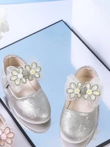 1 双全新时尚婴幼儿水钻装饰平底鞋 - 銀色 - 查看 1