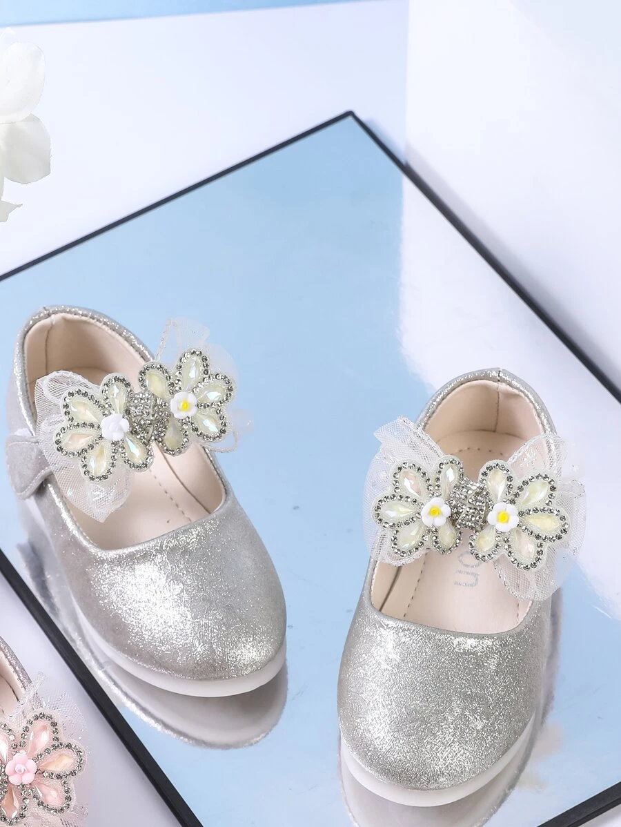 1 双全新时尚婴幼儿水钻装饰平底鞋 - 銀色 - 查看 1
