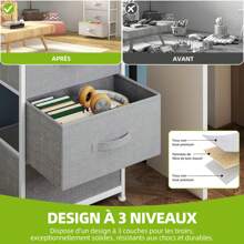 Commode, 4 Tiroirs en Tissu Commode Chambre Meuble de Rangement, Cadre en Métal,pour Chambre à Coucher, Salon,Gris Profond