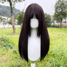 22 Inch High Level Long Straight Hair Synthetic Heat-Resistant Fiber Wig With Bangs For Women's Daily Party Christmas Wear
