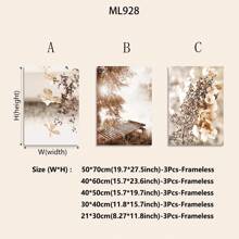 Set di 3 quadri decorativi, foresta autunnale nebbiosa moderna, paesaggio di lago e fiori selvatici, stile minimalista per decorazione della casa, parete di soggiorno e camera da letto, cartellone senza cornice su tela
