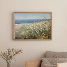 1 st. Ongeraamde Vintage Zomer Bloemen Kust Zee Strand Rustieke Poster Muurkunst Canvas Print Minimalistisch Wildflower Landschap Cottage Boerderij Decor Retro Schilderij Voor Appartement, Woonkamer, Slaapkamer, Moderne Huisdecoratie