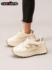 Fashionable, Elegant And Comfortable Thick Sole Casual Sneakers, Retro College Style, Suitable For Women. New Fashionable, Multi-Functional Thick-Soled Platform Sneakers For Spring And Summer - Khaki - View 7