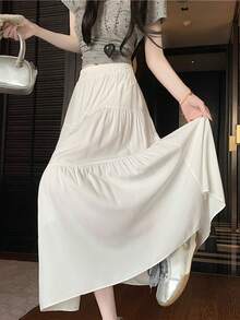 Summer Stylish Ruched Patchwork Flared Skirt - White - View 3