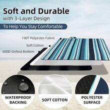Picnic And Camping Blanket, 80''x80'' Super Large Size Thick 3 Layers, Machine Washable Sandproof Waterproof Outdoor Mat, Foldable Oversized Blanket For Beach Travel Park Grass Use With Blue White Striped Design