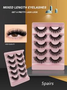 5 对 D-Curl 卷翘睫毛，5D 蓬松俄罗斯卷翘睫毛，仿貂毛，柔软自然，超轻超浓密 - 黑色 - 查看 3