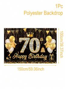 1 Stück glitzerndes schwarz-goldenes "Happy Birthday" Hintergrundtuch, 30./40./50./60./70. Geburtstags-Party-Zubehör, strapazierfähiger Polyester-Hintergrund, Krone Ballon Flaggen Design, Geburtstags-Party Hintergrunddekor zum Aufhängen, Festivalwand-Dekoration, Partyfotografie-Requisiten, Heimdekoration