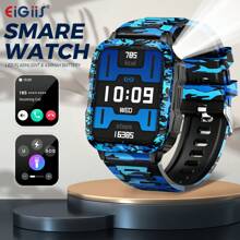 EIGIIS 极简主义运动智能手表，配备 1.96 英寸 IPS 屏幕、无线 5.3、LED 手电筒、430mAh 可充电电池、磁吸充电、计步器、240x240 分辨率、折叠扣、硅胶表带，适用于 iOS 和 Android - 彩色 - 查看 2