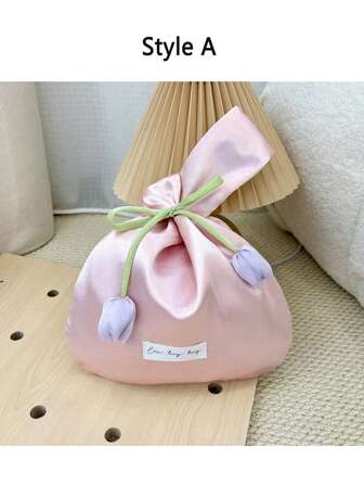 1 pieza Bolsa de regalo elegante con flor de tulipán/perla falsa, bolsa de regalo de satén premium grande para regalos de boda/fiesta, color rosa